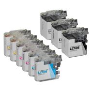 Set of 9 Brother Compatible LC10E Ink Cartridges: 3BK & 2 each of CMY