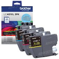OEM Brother LC401 High Yield Color Ink Cartridges, 3 Pack (1 each of Cyan, Magenta and Yellow)