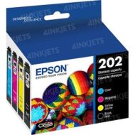 Original Epson 202 Black and Color Ink Cartridges C/M/Y/K 4-Pack, T202120-BCS