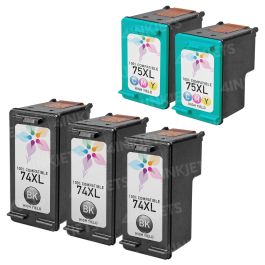 Set of 5 Remanufactured Replacement for HP 74XL & HP 75XL - 4inkjets