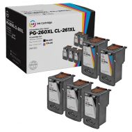 Remanufactured Canon Set of 5 High Yield Ink Cartridges: 3 Black (PG-260XL) and 2 Color (CL-261XL)