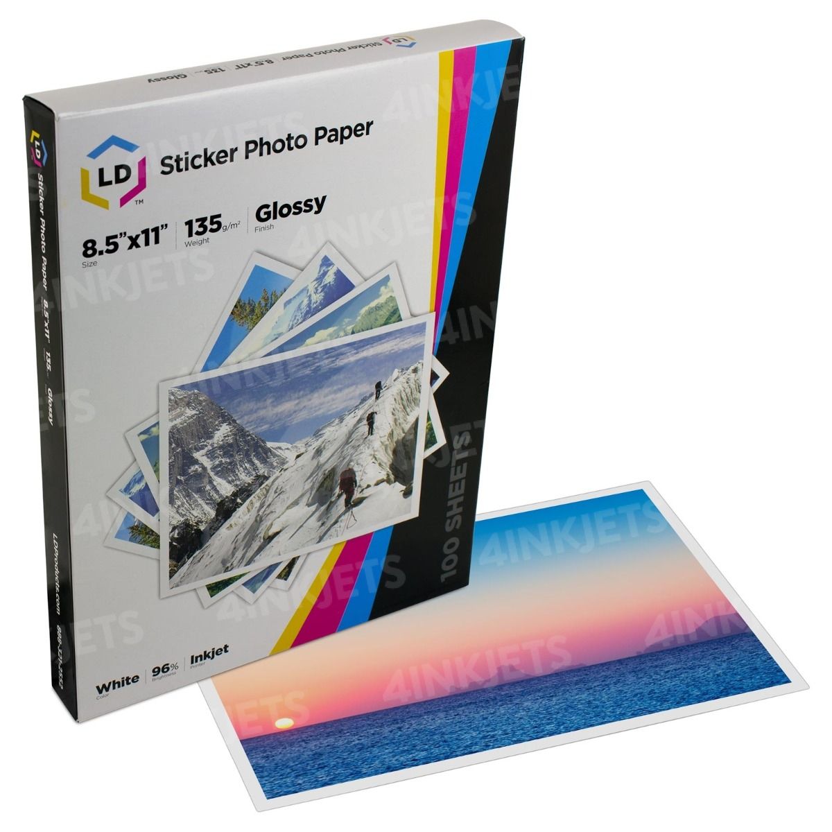 Glossy Sticker Paper - Inkjet Photo Paper - 8.5x11 (100 pack) - 4inkjets
