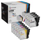 Set of 10 Brother Compatible LC65 HY Ink Cartridges: 4 BK & 2 each of CMY