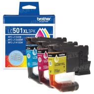OEM Brother LC501XL 3-Pack High Yield Cyan Magenta and Yellow Ink Cartridges