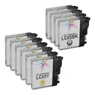 Set of 10 Brother Compatible LC65 HY Ink Cartridges: 4 BK & 2 each of CMY