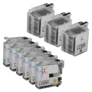 Set of 9 Brother Compatible LC209 and LC205 Ink Cartridges: 3BK & 2 each of CMY