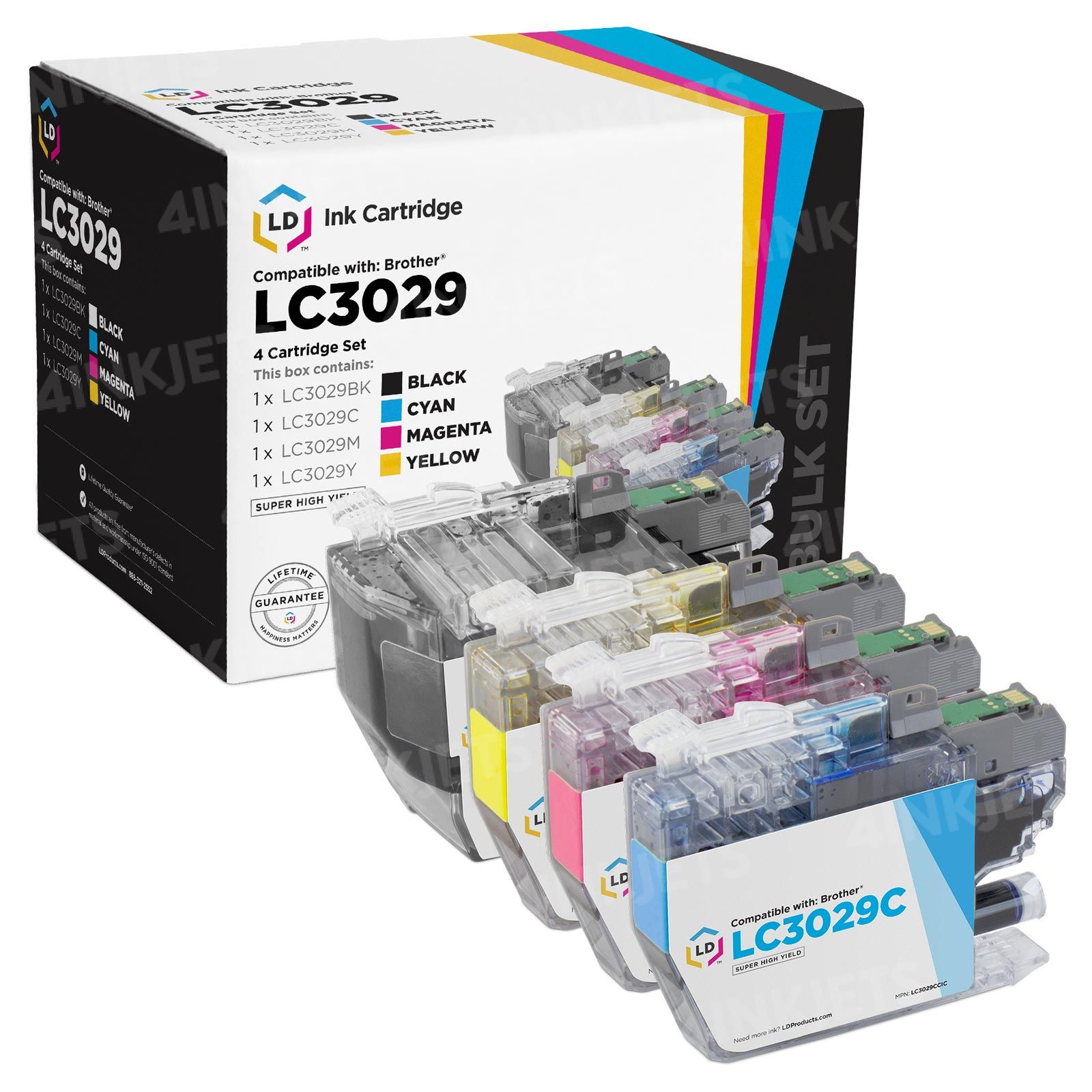 Affordable 4-Cartridge Set For Brother LC3029 Super HY Ink - 4inkjets