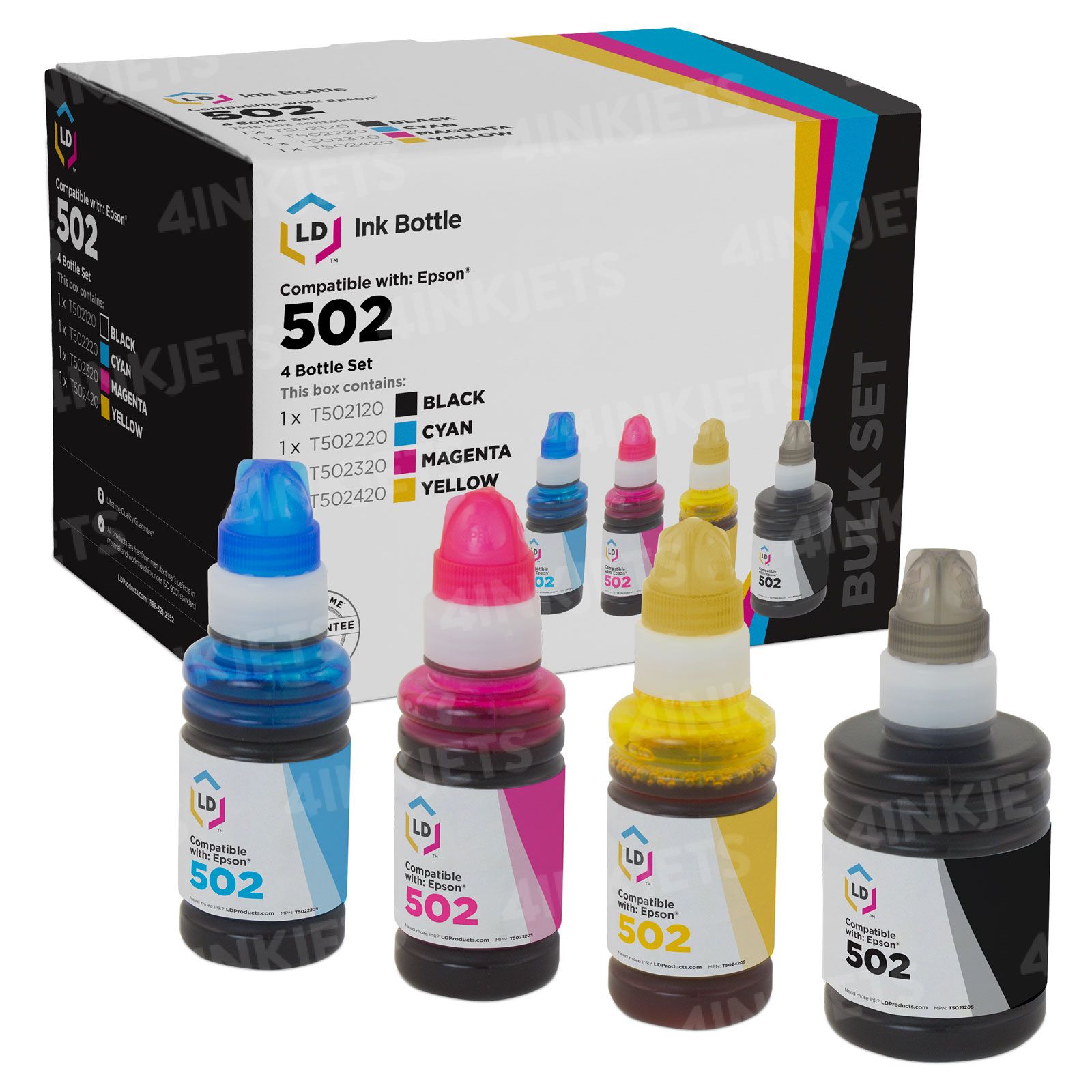 Affordable 4-Bottle Set For Epson T502 Ink - 4inkjets