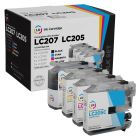 Set of 4 Brother Compatible LC207 and LC205 Ink Cartridges: BCMY